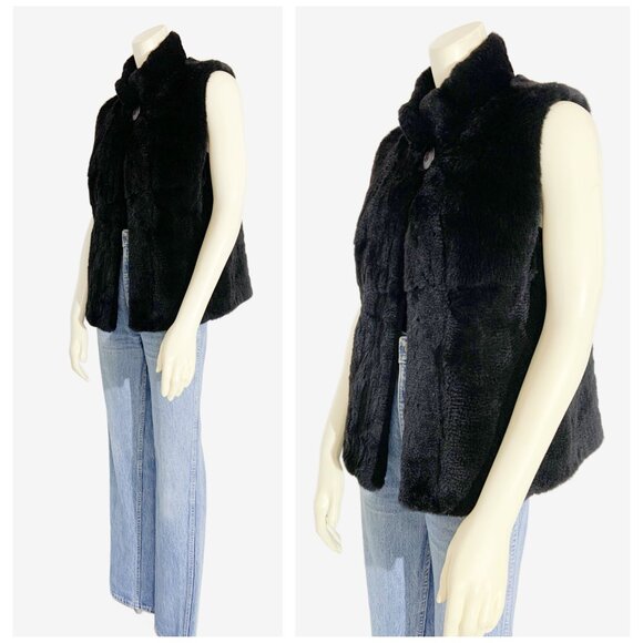 Vintage Y2K Black Real Fur Vest / size Small - Picture 5 of 14